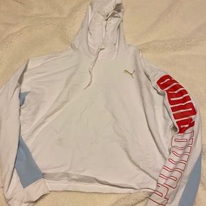 White and blue puma cropped hoodie